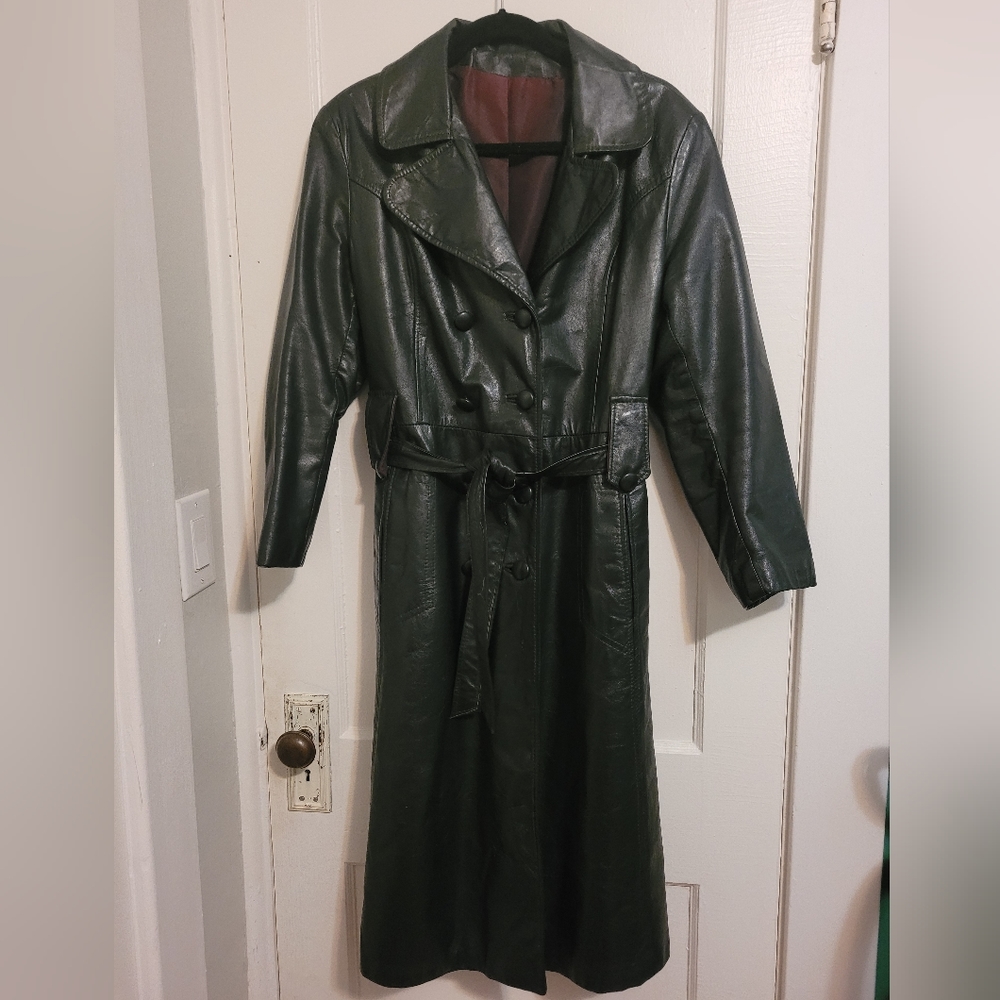 Long black leather trench coat